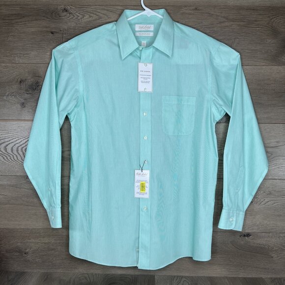 Roundtree & Yorke Shirt 16.5 / 35 Mint Green Stripe EZ Care Gold Label NWT - Picture 2 of 12